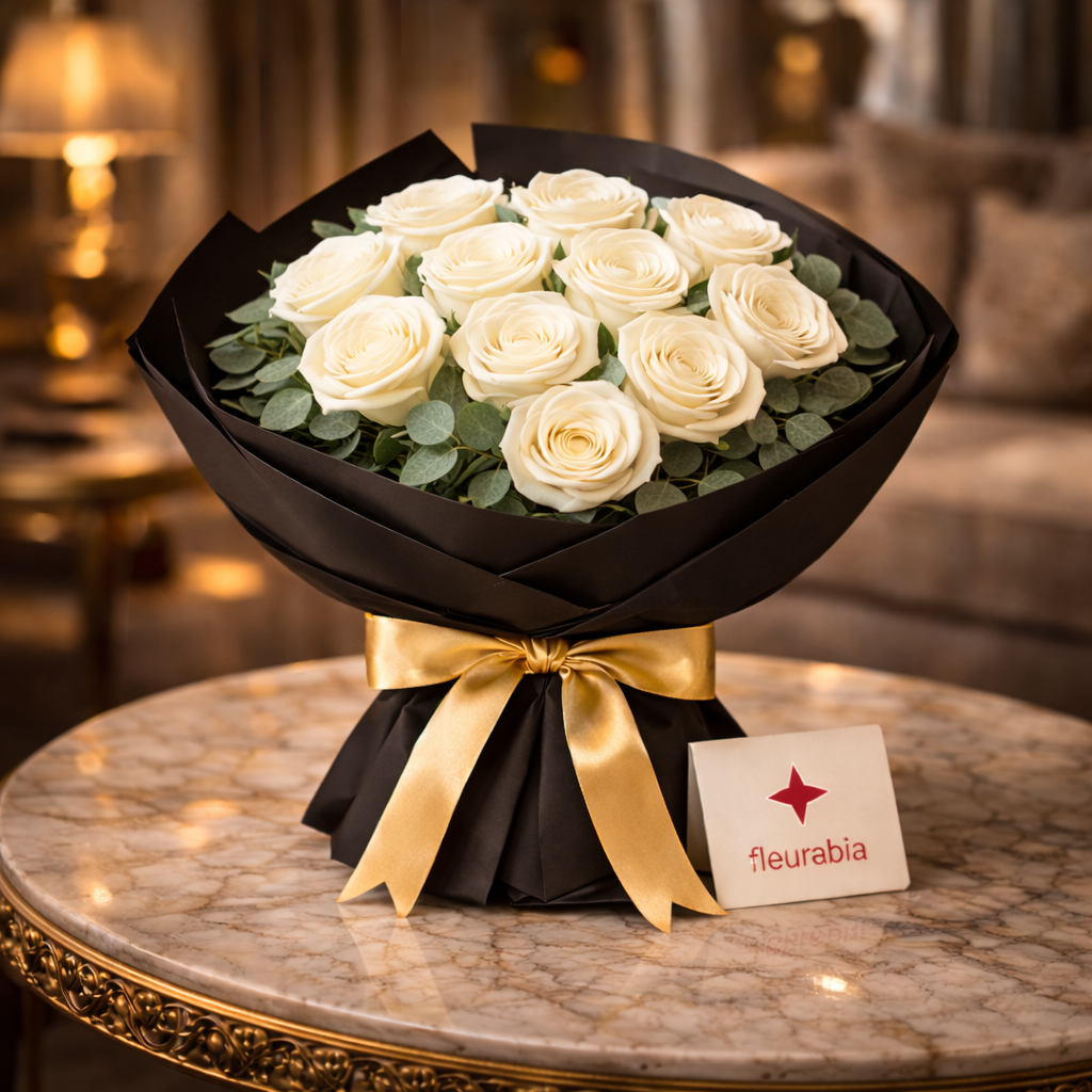 11 White Roses - Rose Bouquets