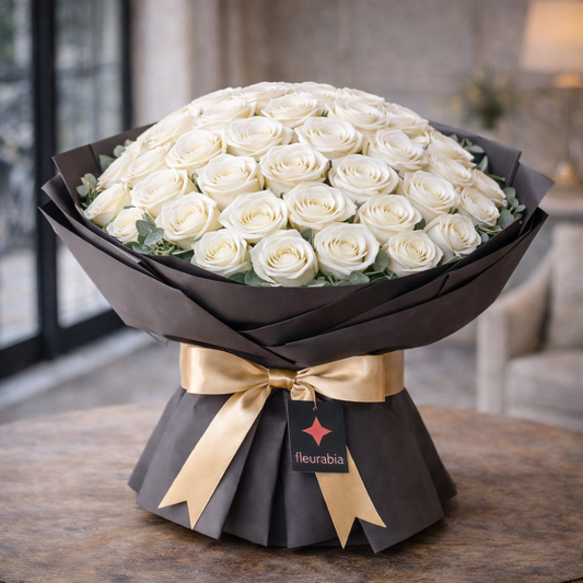 50 White Roses - Rose Bouquets