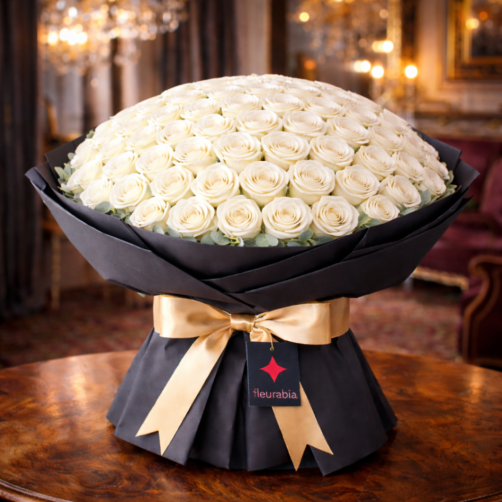 100 White Roses - Rose Bouquets